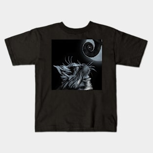 Cat and Chameleon Tail in Moonlight Kids T-Shirt